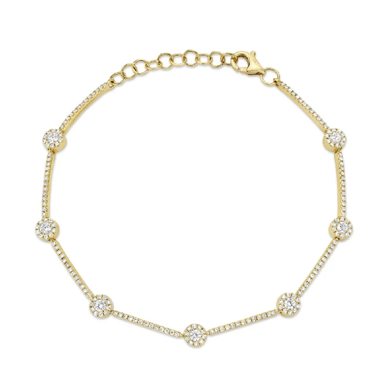 Dainty Bracelet for Minimalist Look-14K Yellow Gold Diamond Halo Bracelet