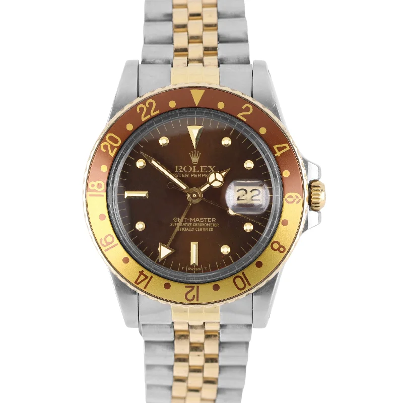 Women's Watches with Stainless Steel Bands-VINTAGE Rolex GMT-Master ROOT BEER Two-Tone Gold Brown NIPPLE 40mm 16753 Watch