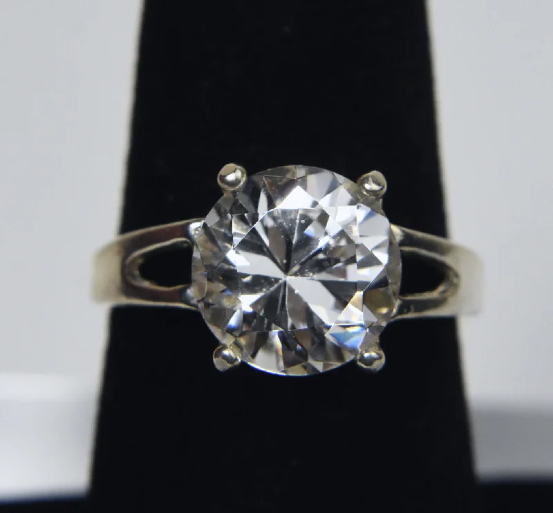 Gold Engagement Ring-Sterling Silver Large Cubic Zirconia Ring - Size 6.75