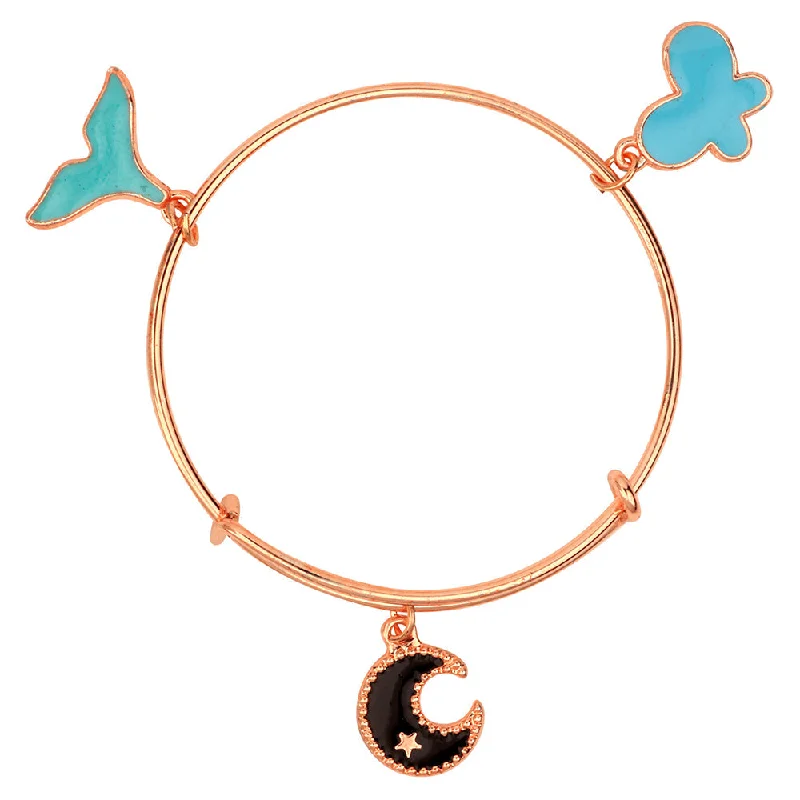 Bridal Bangles with Pearls-Mahi Moon & Butterfly Shaped Rose Gold Plated Enamel Work Charms Bracelet for Girls (BRK1100854Z)