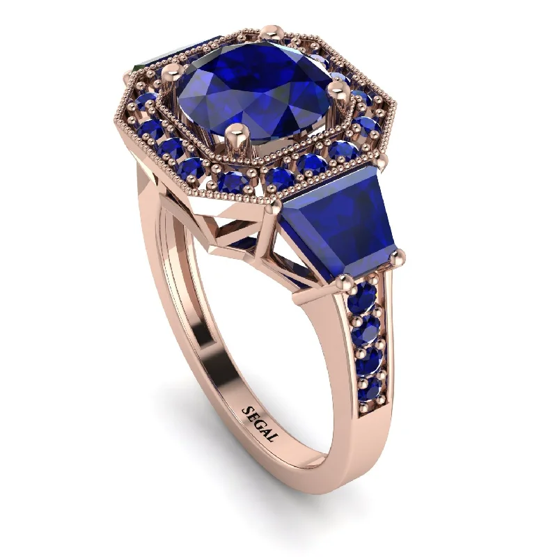 Trendy Gold Ring for Fashion-Modern Halo Princess Cut Sapphire Stone Engagement Ring - Doris No. 74