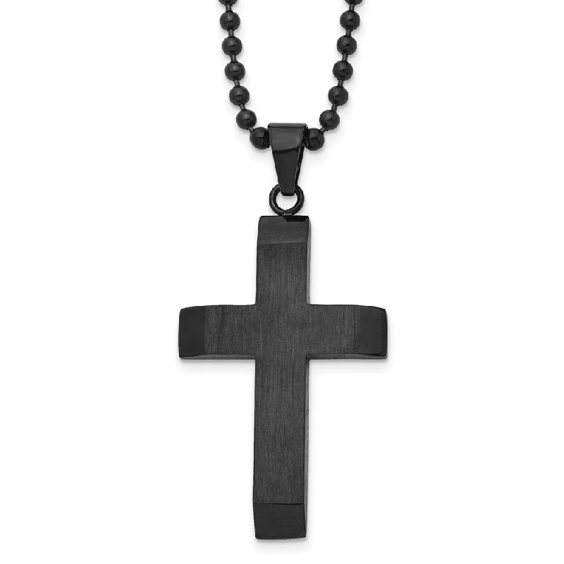 Silver Necklace with Gemstones-Men's Black Plated Stainless Steel Brushed Cross Necklace, 24 Inch