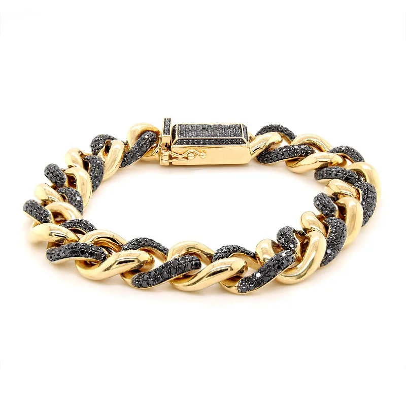 Boho Gemstone Bracelet for Casual Wear-YELLOW GOLD CURB LINK BRACELET WITH 725 BLACK DIAMONDS, 5.44 CT TW