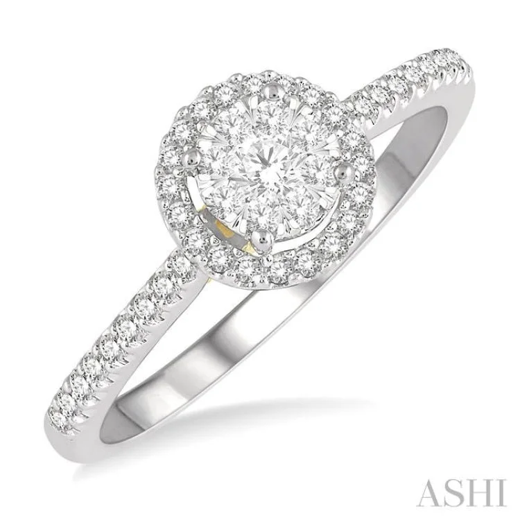 Custom Name Ring for Personal Touch-1/3 Ctw Round Diamond Lovebright Halo Engagement Ring in 14K White and Yellow Gold