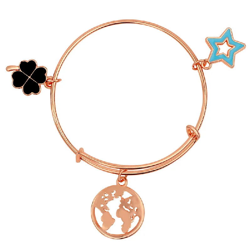 Personalized Gold Bangles for Women-Mahi Rose Gold Plated Flower & Star Shaped Colorful Enamel Work Kids Bracelets for Girls (BRK1100820Z)