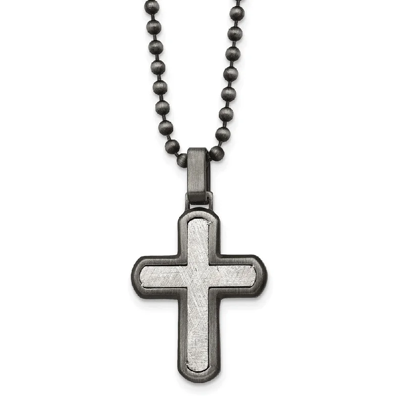 Gold Bar Necklace for Trendy Style-Stainless Steel & Antiqued White Bronze Plated Cross Necklace, 22 Inch