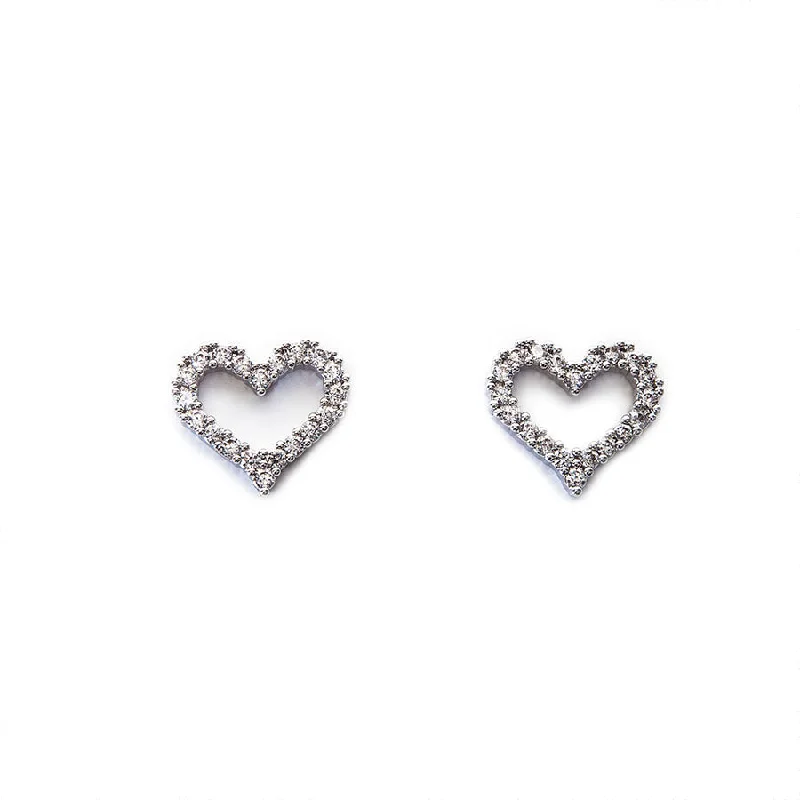 Chic Earrings for Evening Look-Sparkly Crystal Set Hollow Heart Earrings