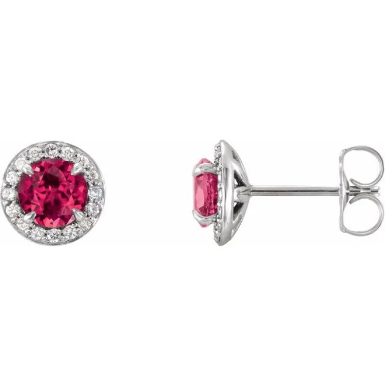 Bright Earrings for Daytime Looks-14K White 5 mm Lab-Grown Ruby & 1/8 CTW Natural Diamond Earrings