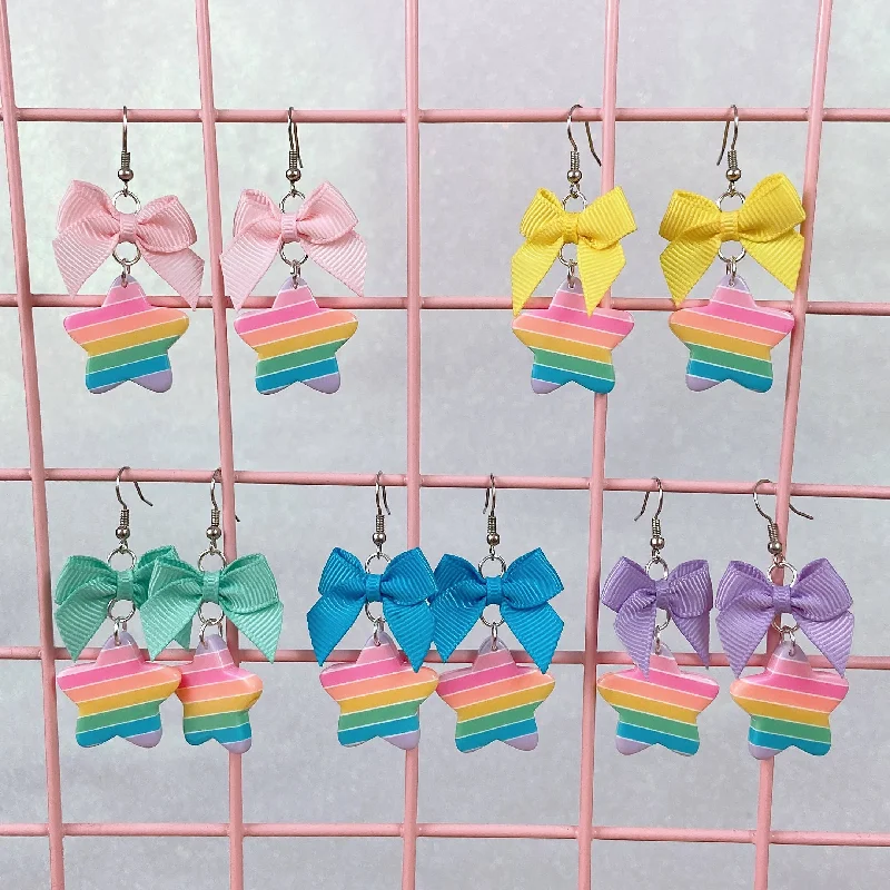 Colorful Gem Earrings-Pastel Stripe Star Earrings (5 Colors)