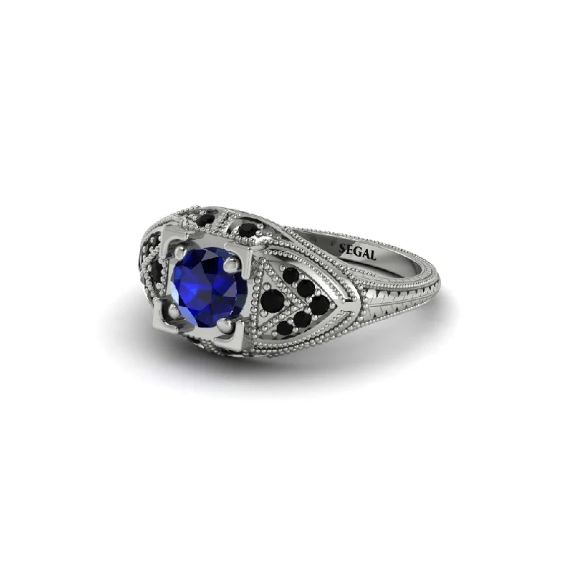 Customizable Gold Ring for Men-Round Sapphire Filigree Art Deco Vintage Engagement Ring - Bree No. 45