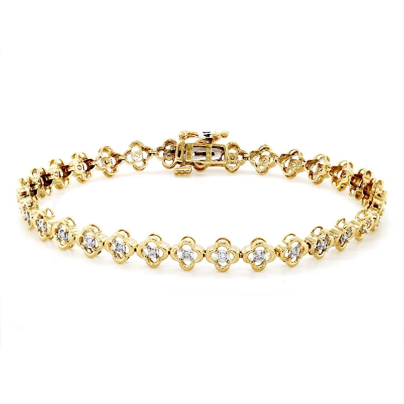 Classic Tennis Bracelet for Evening Wear-YELLOW GOLD DIAMOND CLOVER BRACELET, 1/3 CT TW