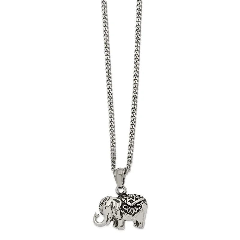 Bridal Necklace with Pearls-Stainless Steel Antiqued Circus Elephant Necklace, 20 Inch