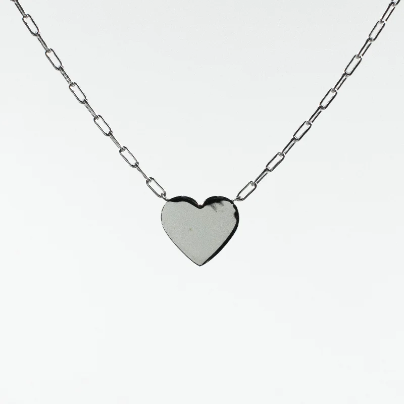 Simple Silver Pendant Necklace-Silver Cutout Heart Necklace