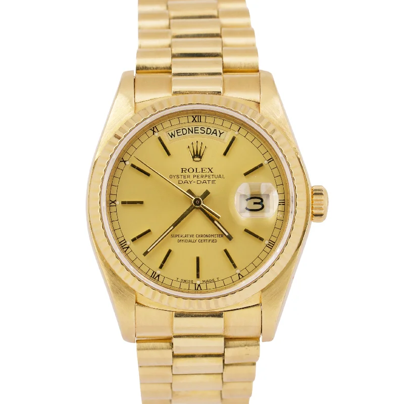 Simple Watches for Casual Wear-Rolex Day-Date President CHAMPAGNE 36mm 18K Yellow Gold Fluted Watch 18038