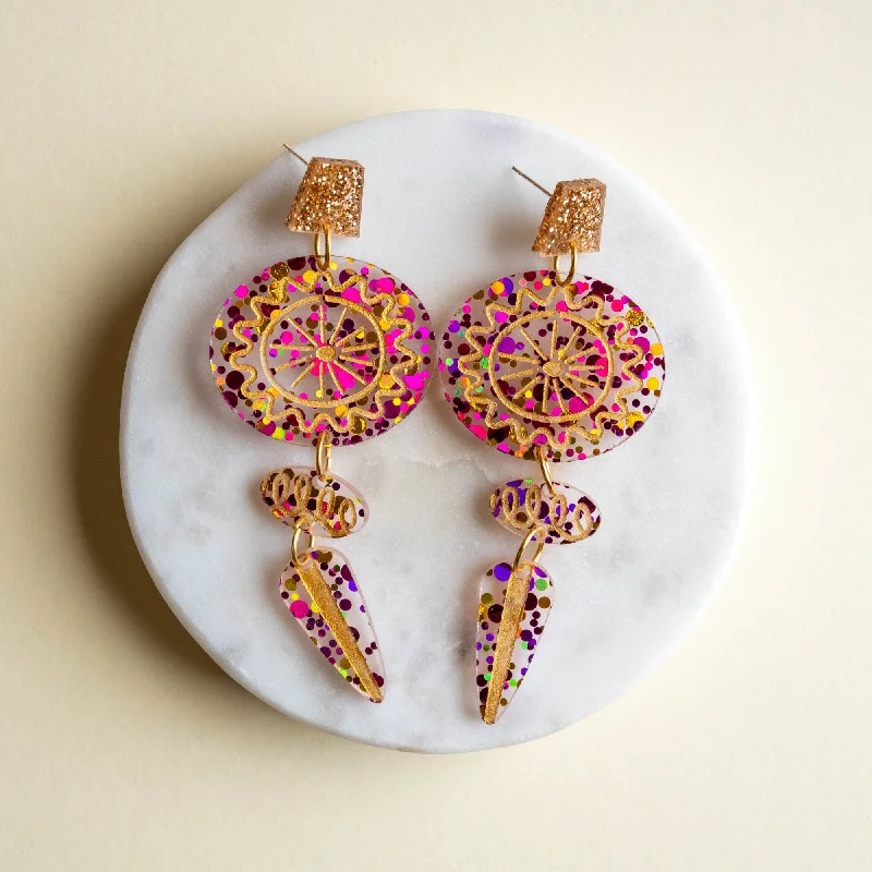 Statement Earrings for Weddings-Mid Century Glitter Bauble Earrings