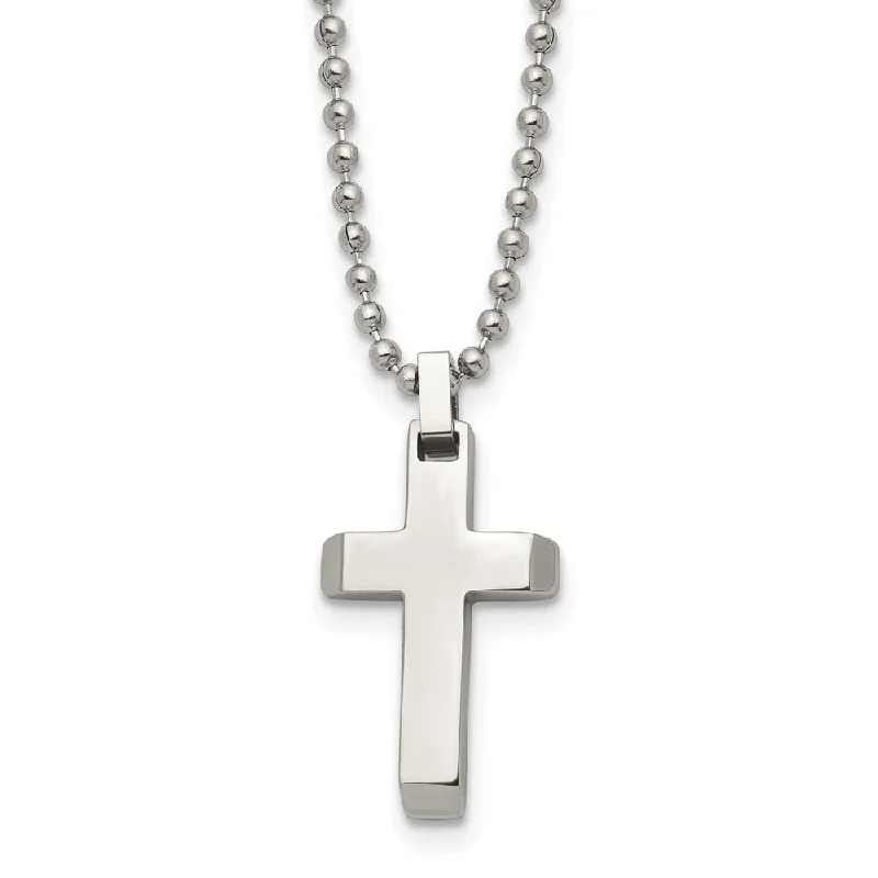 Minimalist Necklace for Every Day-Stainless Steel Small Beveled Cross Necklace, 20 Inch