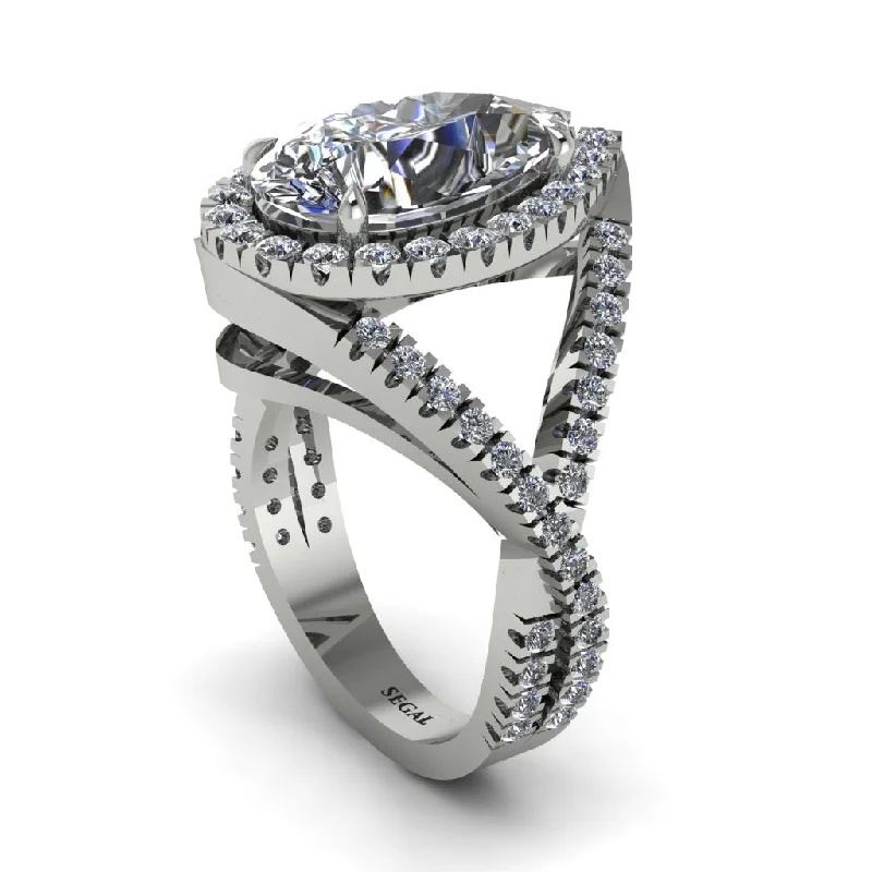 Silver Men’s Ring with Design-Infinity Style Shank Halo Pear Diamond Engagement Ring - Janelle No. 3