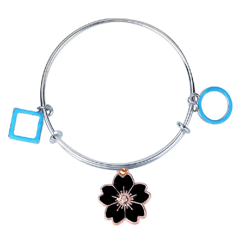 Unique Designer Bangles for Fashion-Mahi Rhodium Plated Circle Square & Floral Shaped Colorful Enamel Work Charms Kids Bracelets for Girls (BRK1100926M)