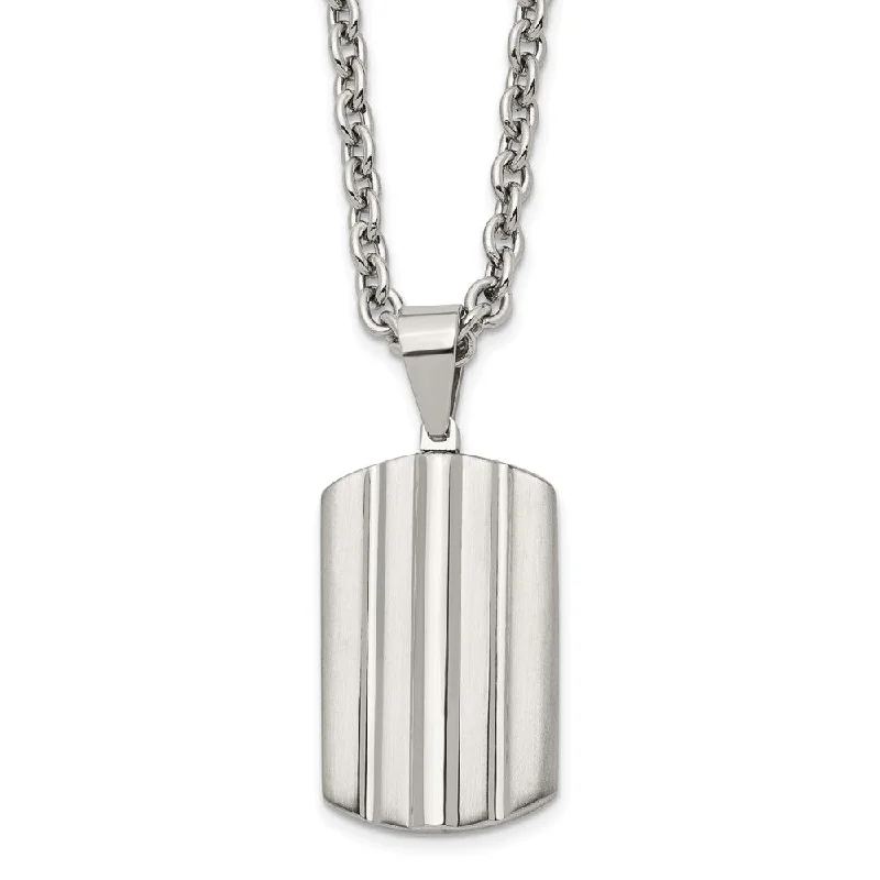 Pendant Necklace for Casual Style-Men's Stainless Steel Grooved Dog Tag Necklace, 24 Inch