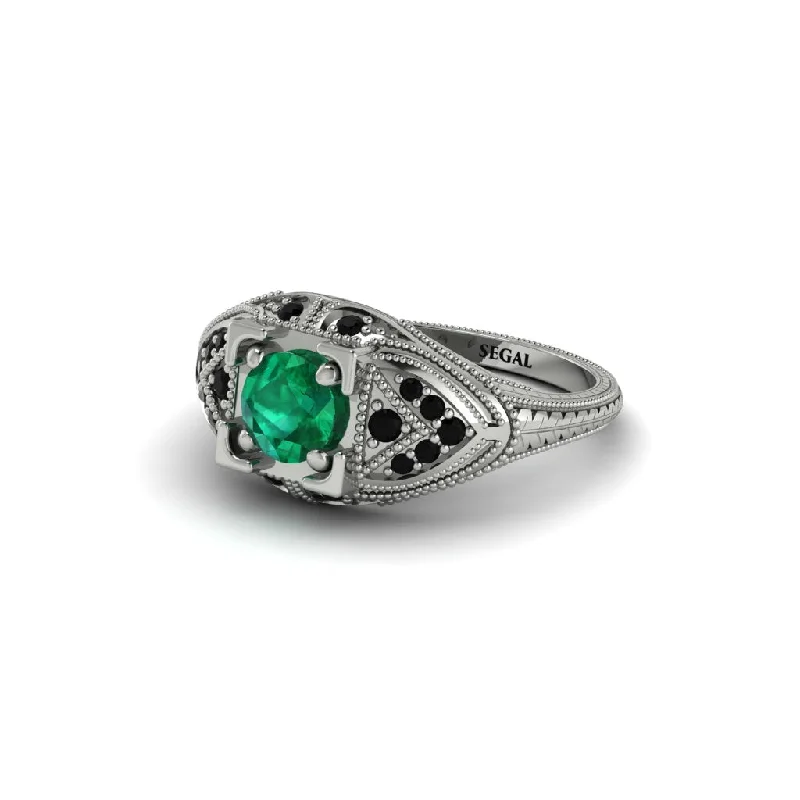 Beautiful Sapphire Ring for Women-Round Emerald Filigree Art Deco Vintage Engagement Ring - Bree No. 36