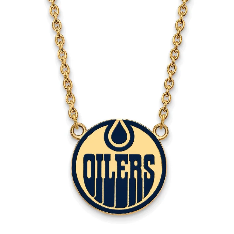 Crystal Pendant Necklace for Special Occasions-SS 14k Yellow Gold Plated NHL Oilers LG Enamel Necklace, 18 Inch