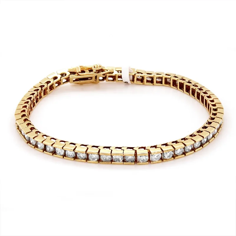 Silver Bracelet with Diamond Details-YELLOW GOLD TENNIS BRACELET WITH 56 DIAMONDS, 6.00 CT TW