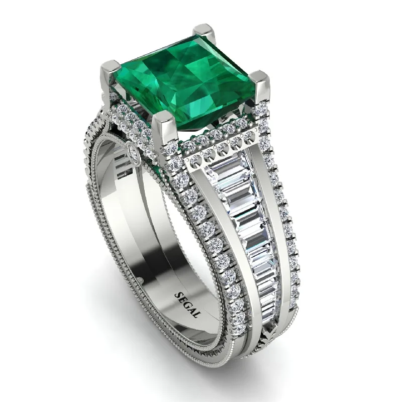 Vintage Style Ring for Women-Princess Geometric Emerald Engagement Ring - Marilyn No. 6