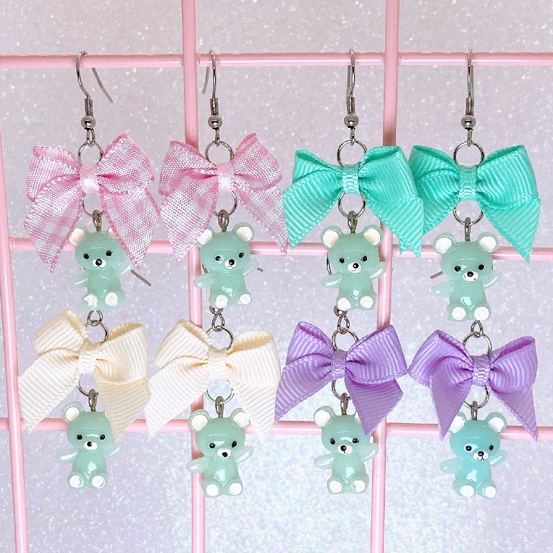 Butterfly Earrings for Girls-Mint Teddy Bear Earrings (4 Colors)