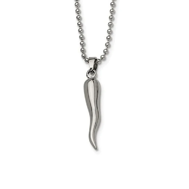 Large Statement Necklace for Occasions-Stainless Steel Italian Horn Necklace