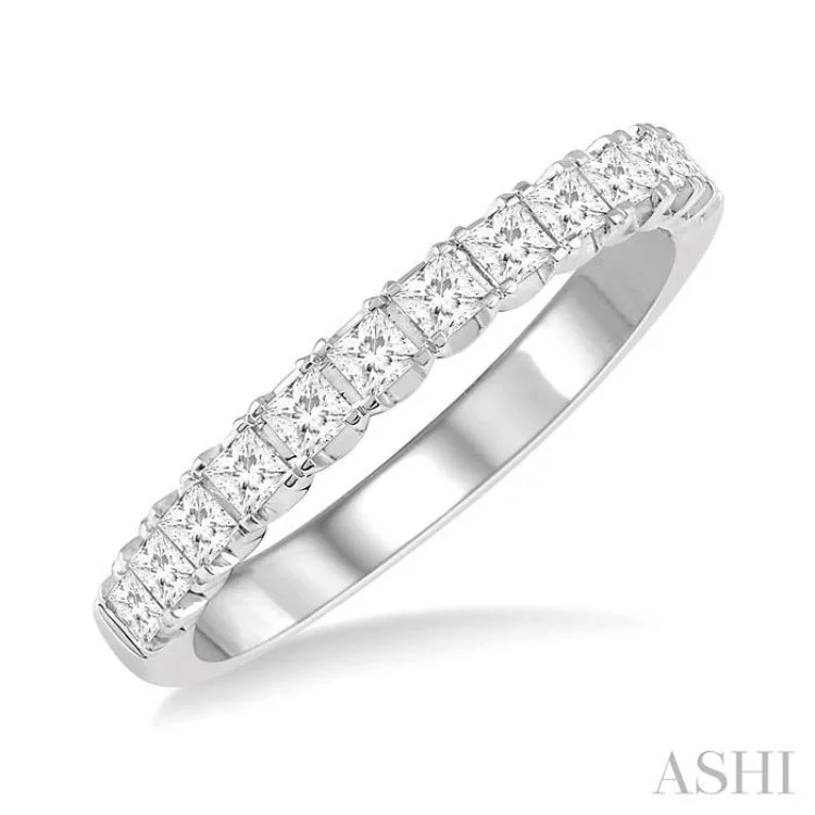 Luxury Ring for Anniversary Gifts-1/2 Ctw Princess Cut Diamond Wedding Band in 14K White Gold