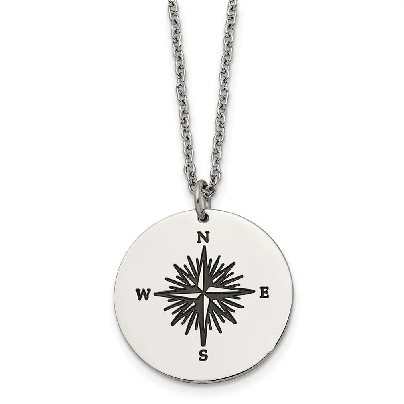 Simple Gold Chain Necklace for Women-Stainless Steel & Enamel 25mm Compass Disc Necklace, 22 Inch