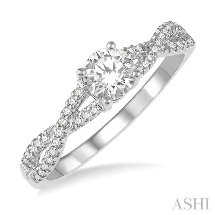 Beautiful Wedding Band for Women-3/8 Ctw Diamond Engagement Ring with 1/4 Ct Round Cut Center Stone in 14K White Gold