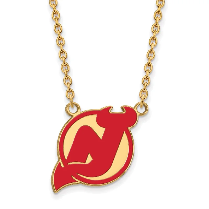 Personalized Jewelry Necklace-SS 14k Yellow Gold Plated NHL Devils LG Enamel Necklace, 18 Inch