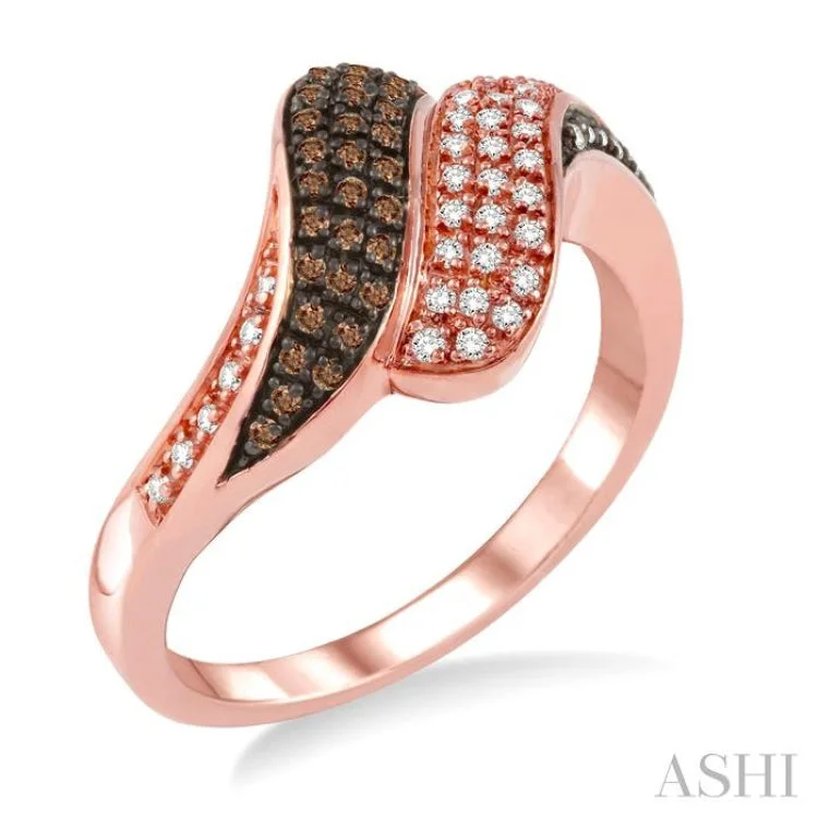 Silver Stackable Ring Set for Fashion-1/4 Ctw White and Champagne Brown Diamond Ring in 14K Rose Gold