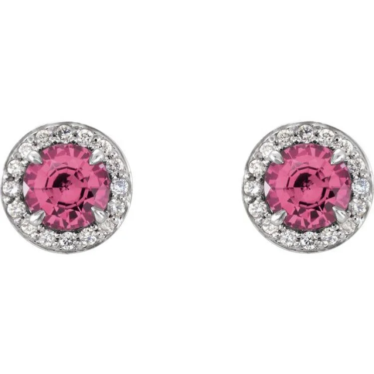 Round Earrings for Every Occasion-14K White 5 mm Natural Pink Tourmaline & 1/8 CTW Natural Diamond Earrings