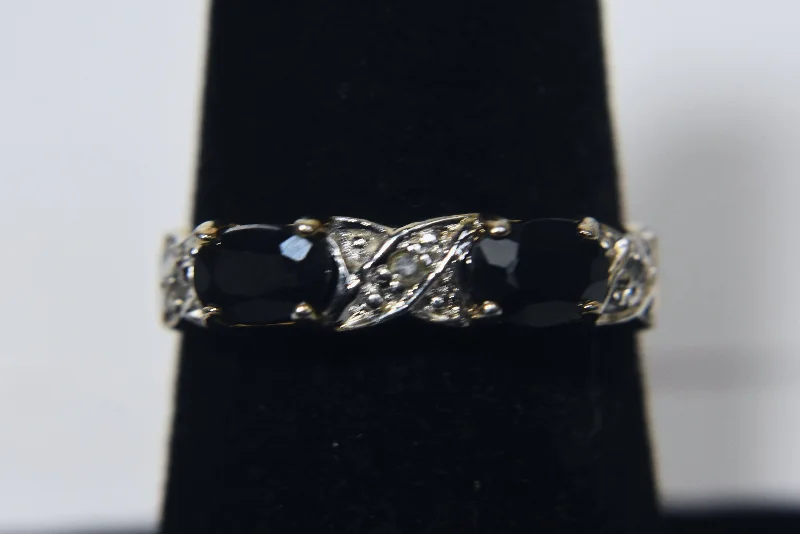 Vintage Sapphire Ring for Special Occasions-Vintage Blue Sapphire and Diamonds Sterling Silver Gold Tone Ring - Size 7