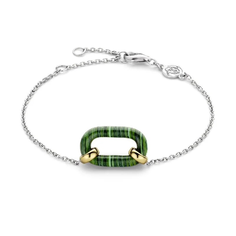 Fashionable Personalized Charm Bracelets-GOLD PLATED STERLING SILVER MALACHITE BRACELET