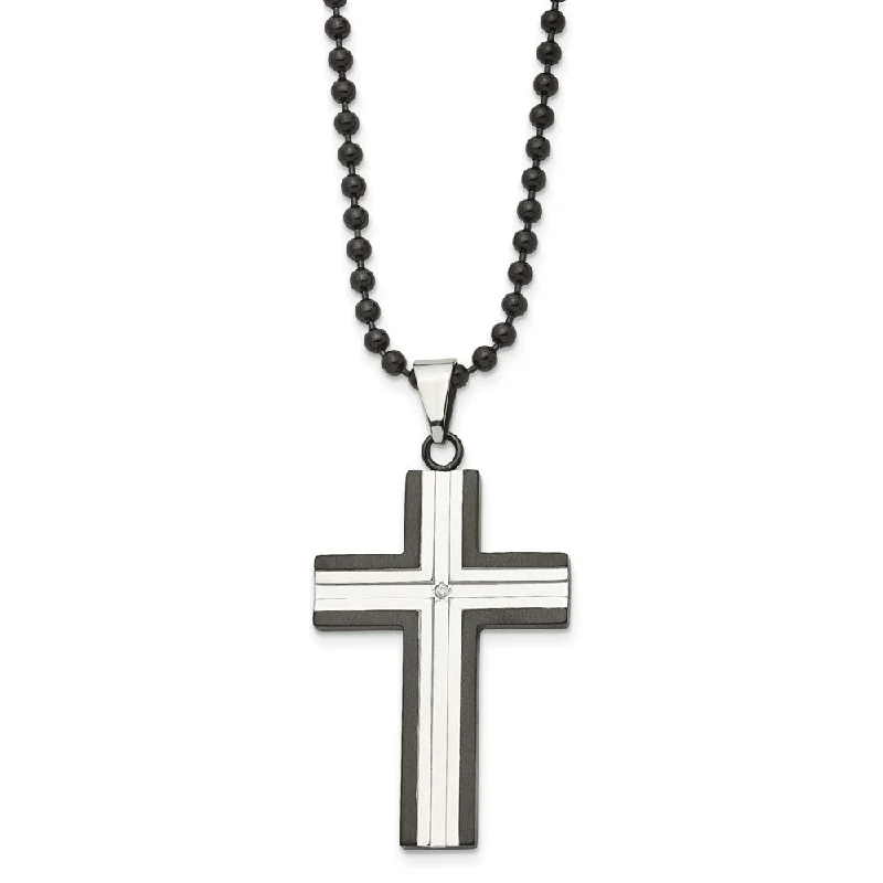 Personalized Necklace with Charm-Stainless Steel & CZ Polished & Black Plated Cross Necklace, 30 Inch