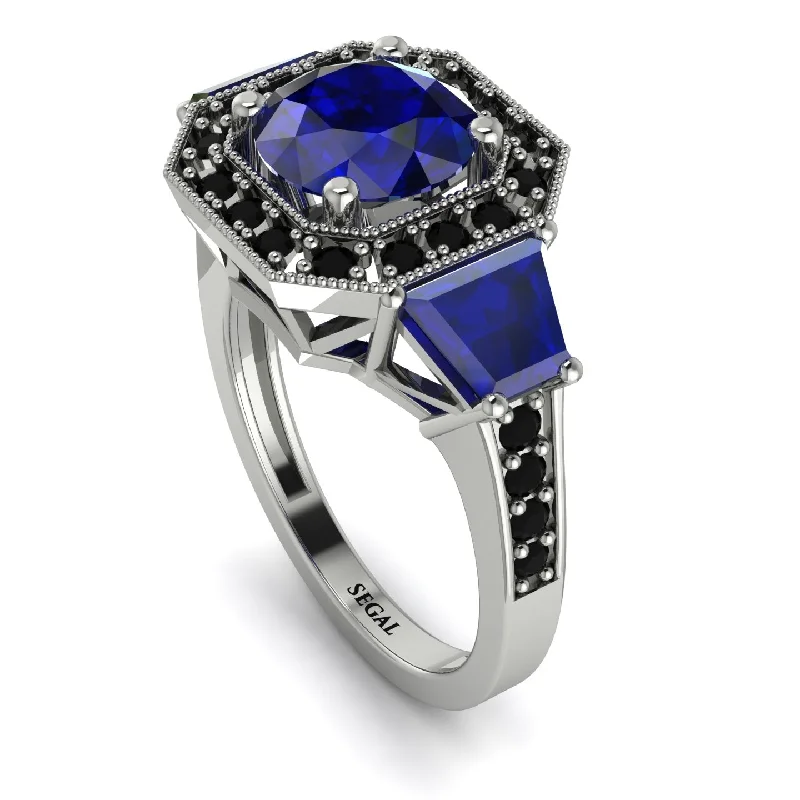 Matching Wedding Rings for Couples-Modern Halo Princess Cut Sapphire Stone Engagement Ring - Doris No. 45