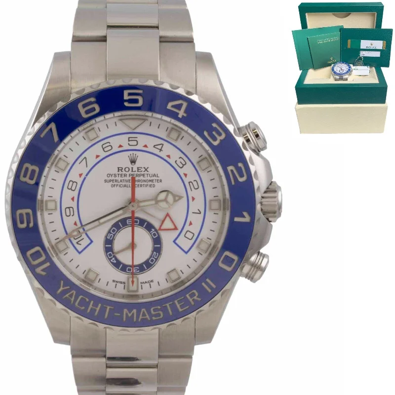 Women's Watches with Fashionable Strap Colors-2019 Rolex Yacht-Master II Stainless White Blue 44mm Watch 116680 BOX PAPERS