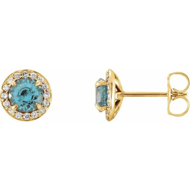 Unique Gem Earrings for Fashion-14K Yellow 3.5 mm Natural Aquamarine & 1/8 CTW Natural Diamond Earrings