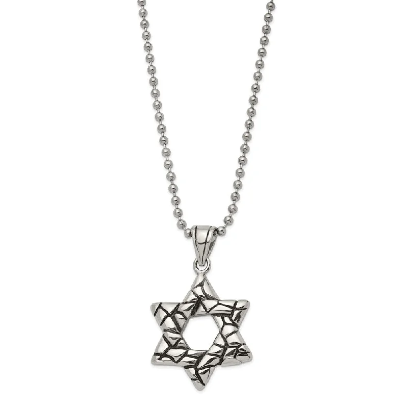 Sapphire Necklace for Evening Wear-Men's Stainless Steel Antiqued 3D Star of David Necklace, 24 Inch