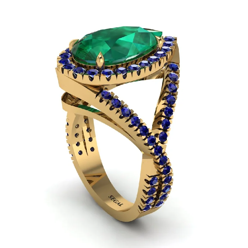 Elegant Men’s Wedding Ring-Infinity Style Shank Halo Pear Emerald Engagement Ring - Janelle No. 64