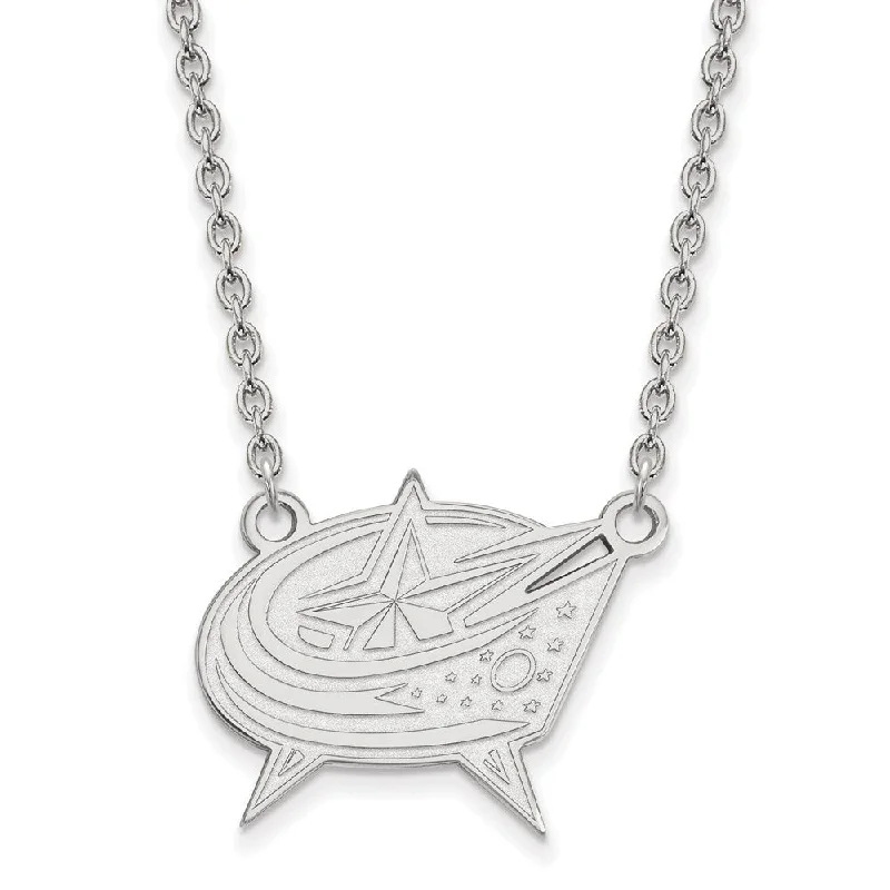 Unique Handmade Necklace-14k White Gold NHL Columbus Blue Jackets Large Necklace, 18 Inch