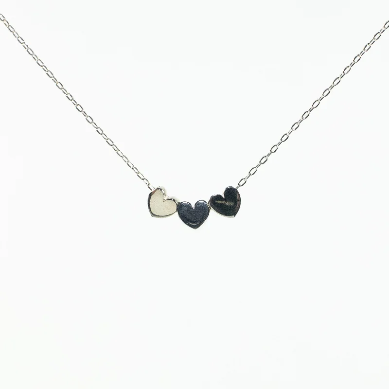 Rose Gold Chain Necklace for Style-Silver Triple Heart Small Puff Necklace