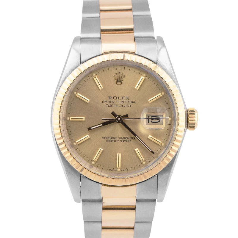 Women's Watches with Gold Plating for Fashion-Rolex DateJust 36mm CHAMPAGNE 18K Yellow Gold Stainless Steel OYSTER 16013