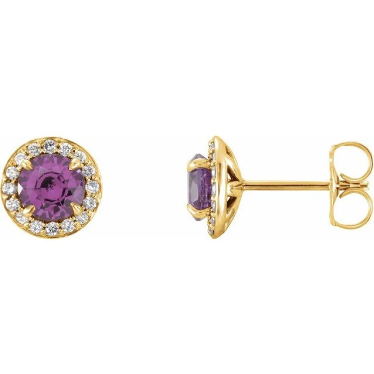 Unique Earrings for Special Occasions-14K Yellow 3.5 mm Natural Amethyst & 1/8 CTW Natural Diamond Earrings