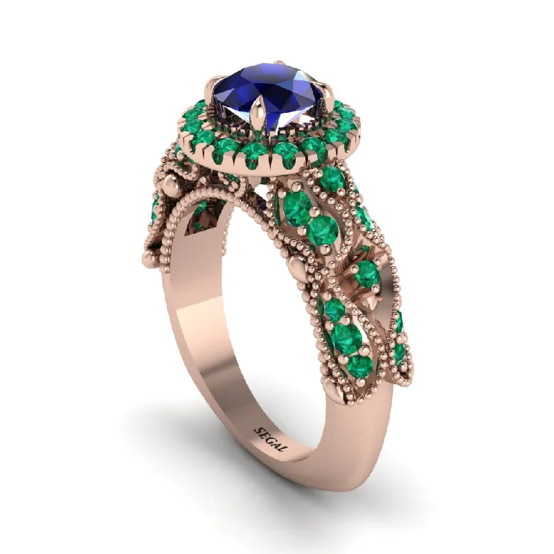 Handcrafted Engagement Ring for Women-Exclusive Halo Sapphire Milgrain Engagement Ring - Kendra No. 29