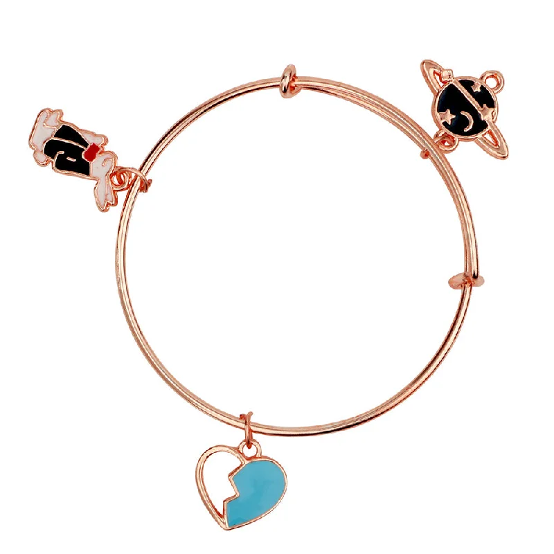 Fashion Bangles with Pearls for Women-Mahi Heart and Rabit Shaped Colorful Enamel Work Charms Rose Gold Bracelets for Kids (BRK1100810Z)