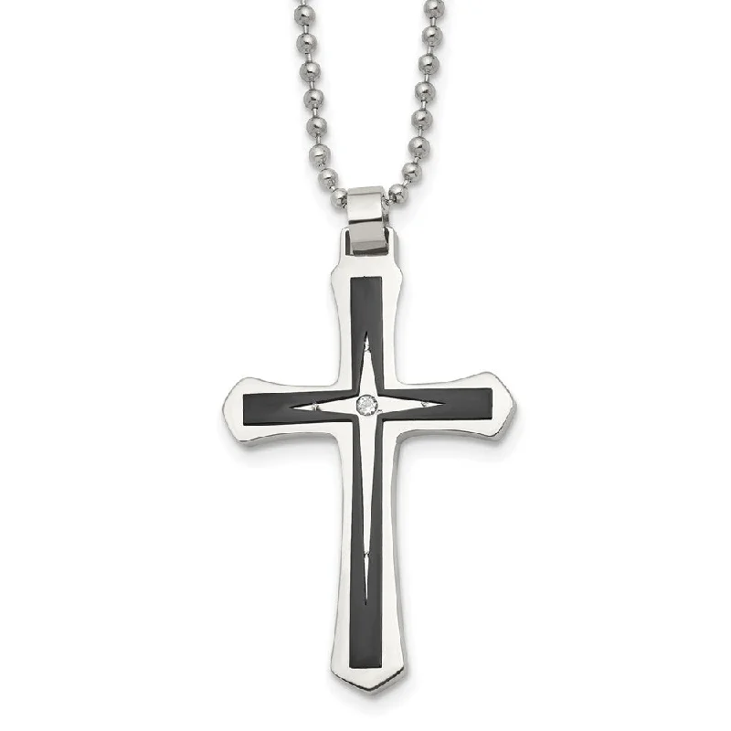 Modern Necklace for Evening Outfits-Men's Stainless Steel, Black Plated & CZ Passion Cross Necklace, 20 In